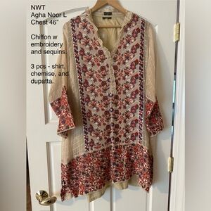 NWT Agha Noor formal shirt & dupatta size L
